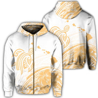 Hawaii Turtle Polynesian Map Plumeria White Background Zip Hoodie Unisex Art - Polynesian Pride