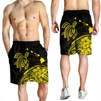 Hawaii Turtle Polynesian Map Plumeria Yellow Men's Shorts - AH - Polynesian Pride
