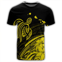Hawaii Turtle Polynesian Map Plumeria Yellow T Shirt - Polynesian Pride