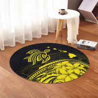 Hawaii Turtle Polynesian Map Plumeria Yellow Round Carpet - AH - Polynesian Pride