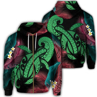 Hawaii Turtle Polynesian Tropical Zip Hoodie Ghia Style Green Unisex Art - Polynesian Pride
