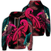 Hawaii Turtle Polynesian Tropical Zip Hoodie Ghia Style Pink Unisex Art - Polynesian Pride