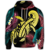 Hawaii Turtle Polynesian Tropical Zip Hoodie Ghia Style Yellow - Polynesian Pride
