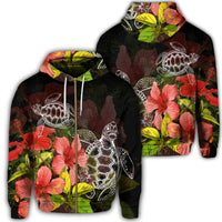 Hawaii Turtle Tree Hibiscus Zip Hoodie Unisex Art - Polynesian Pride