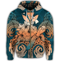 Hawaii Turtle Wave Polynesian Zip Hoodie Hey Style Orange - Polynesian Pride