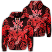 Hawaii Turtle Wave Polynesian Zip Hoodie Hey Style Red Unisex Art - Polynesian Pride