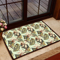 Hawaii Vintage Tropical Jungle Leaves Orchid Bird Hawaii Door Mat Door Mat Black - Polynesian Pride