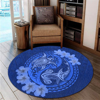 Hawaii Yin Yang Turtle Shark Hibiscus Plumeria Round Carpet - Blue - AH - Polynesian Pride