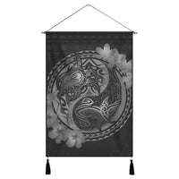 Hawaii Yin Yang Turtle Shark Hibiscus Plumeria Hanging Poster - Gray - AH Hanging Poster Cotton And Linen - Polynesian Pride
