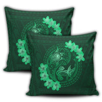 Hawaii Yin Yang Turtle Shark Hibiscus Plumeria Pillow Covers - Green - AH - Polynesian Pride