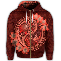 Hawaii Yin Yang Turtle Shark Hibiscus Plumeria Zip Hoodie Orange - Polynesian Pride