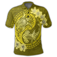 Hawaii Yin Yang Turtle Shark Hibiscus Plumeria Polo Shirt Yellow - Polynesian Pride