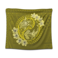 Hawaii Yin Yang Turtle Shark Hibiscus Plumeria Tapestry - Yellow - AH Wall Tapestry Black - Polynesian Pride