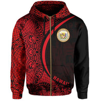 Hawaii Polynesian Zipper Hoodie Red Round Style - Polynesian Pride