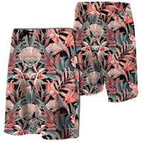 Hawaii Seamless Tropical Flower Plant Leaf Pattern Board Shorts Men Red - Polynesian Pride