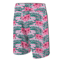 Hawaii Tropical Flowers Palm Leaves Hibiscus Strip Board Shorts - Polynesian Pride
