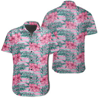 Hawaiian Shirt - Tropical Flowers Palm Leaves Hibiscus Strips Shirt Unisex Black - Polynesian Pride