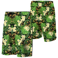 Hawaii Tropical Leaves And Plumeria Board Shorts Men Green - Polynesian Pride