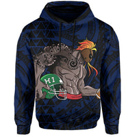 Kakau Blue Hawaii Warrior Football Hoodie - Polynesian Pride
