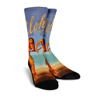 Hawaiian Aloha Hula Girl Hibiscus Polynesian Crew Socks - AH - Polynesian Pride