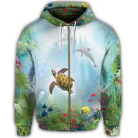 Hawaiian Animal In The Ocean Polynesian Zip Hoodie - Polynesian Pride
