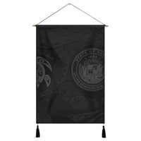 Hawaiian Coat Of Arms Turtle Polynesian Hanging Poster Gray AH Hanging Poster Cotton And Linen - Polynesian Pride