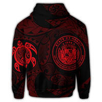 Hawaiian Coat of Arms Turtle Polynesian Zip Hoodie Red - Polynesian Pride