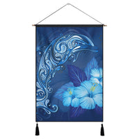 Hawaiian Dolphin Hibiscus Tropic Blue Polynesian Hanging Poster - AH Hanging Poster Cotton And Linen - Polynesian Pride