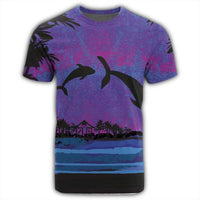 Hawaiian Dolphin In Night Polynesian T Shirt - Polynesian Pride