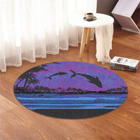 Hawaiian Dolphin In Night Polynesian Round Carpet - AH - Polynesian Pride