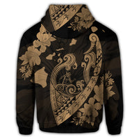 Hawaiian Fish Hook Hibiscus Banzai Surfing Polynesian Zip Hoodie Gold - Polynesian Pride