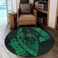 Hawaiian Fish Hook Hibiscus Banzai Surfing Polynesian Round Carpet Green - AH - Polynesian Pride