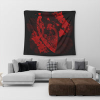 Hawaiian Fish Hook Hibiscus Banzai Surfing Polynesian Tapestry Red - AH - Polynesian Pride