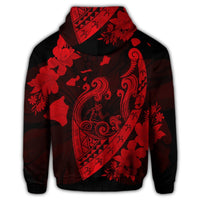 Hawaiian Fish Hook Hibiscus Banzai Surfing Polynesian Hoodie Red - Polynesian Pride