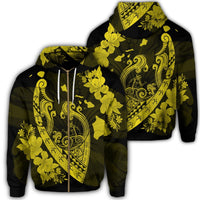 Hawaiian Fish Hook Hibiscus Banzai Surfing Polynesian Zip Hoodie Yellow Unisex Art - Polynesian Pride