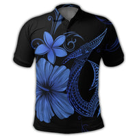 Hawaiian Fish Hook Hibiscus Plumeria Polynesian Polo Shirt Blue - Polynesian Pride