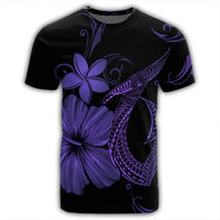 Hawaiian Fish Hook Hibiscus Plumeria Polynesian T Shirt Purple - Polynesian Pride