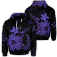 Hawaiian Fish Hook Hibiscus Plumeria Polynesian Hoodie Purple Unisex Art - Polynesian Pride