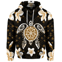 Custom Hawaiian Gold Turtle Plumeria Hoodie - Polynesian Pride