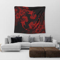 Hawaiian Hammerhead Shark Hibiscus Red Polynesian Tapestry - AH - Polynesian Pride