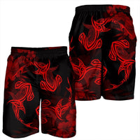 Hawaiian Hammerhead Shark Hibiscus Red Polynesian Men's Shorts - AH - Polynesian Pride