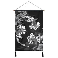 Hawaiian Hammerhead Shark Hibiscus White Polynesian Hanging Poster - AH Hanging Poster Cotton And Linen - Polynesian Pride