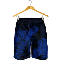 Hawaiian Hibiscus Memory Turtle Polynesian Men's Shorts Blue - AH - Polynesian Pride