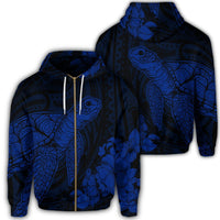 Hawaiian Hibiscus Memory Turtle Polynesian Zip Hoodie Blue Unisex Art - Polynesian Pride