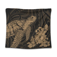 Hawaiian Hibiscus Memory Turtle Polynesian Tapestry Gold - AH Wall Tapestry Black - Polynesian Pride
