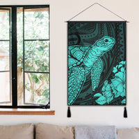 Hawaiian Hibiscus Memory Turtle Polynesian Hanging Poster Turquoise - AH - Polynesian Pride