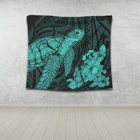 Hawaiian Hibiscus Memory Turtle Polynesian Tapestry Turquoise - AH - Polynesian Pride