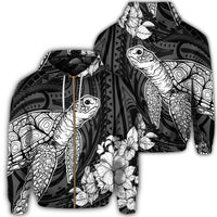 Hawaiian Hibiscus Memory Turtle Polynesian Zip Hoodie White Unisex Art - Polynesian Pride