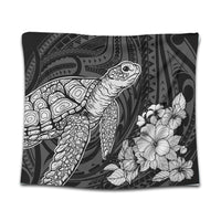 Hawaiian Hibiscus Memory Turtle Polynesian Tapestry White - AH Wall Tapestry Black - Polynesian Pride