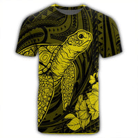 Hawaiian Hibiscus Memory Turtle Polynesian T Shirt Yellow - Polynesian Pride